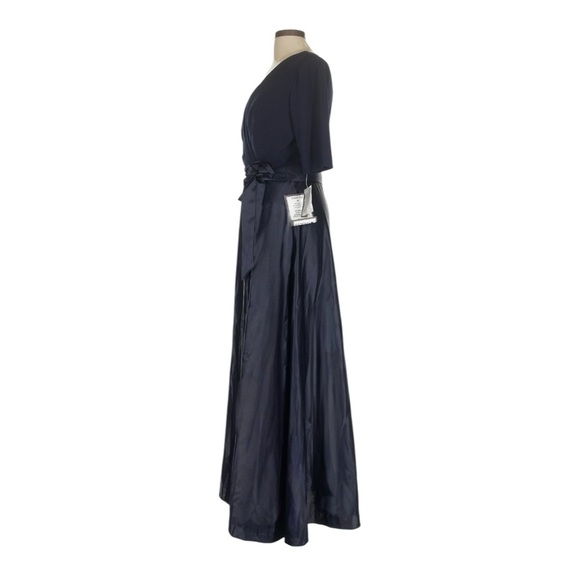 Alex Evenings Navy Blue Faux Wrap Gown 10 Long Formal Evening Dress NWT $175 - Picture 2 of 12